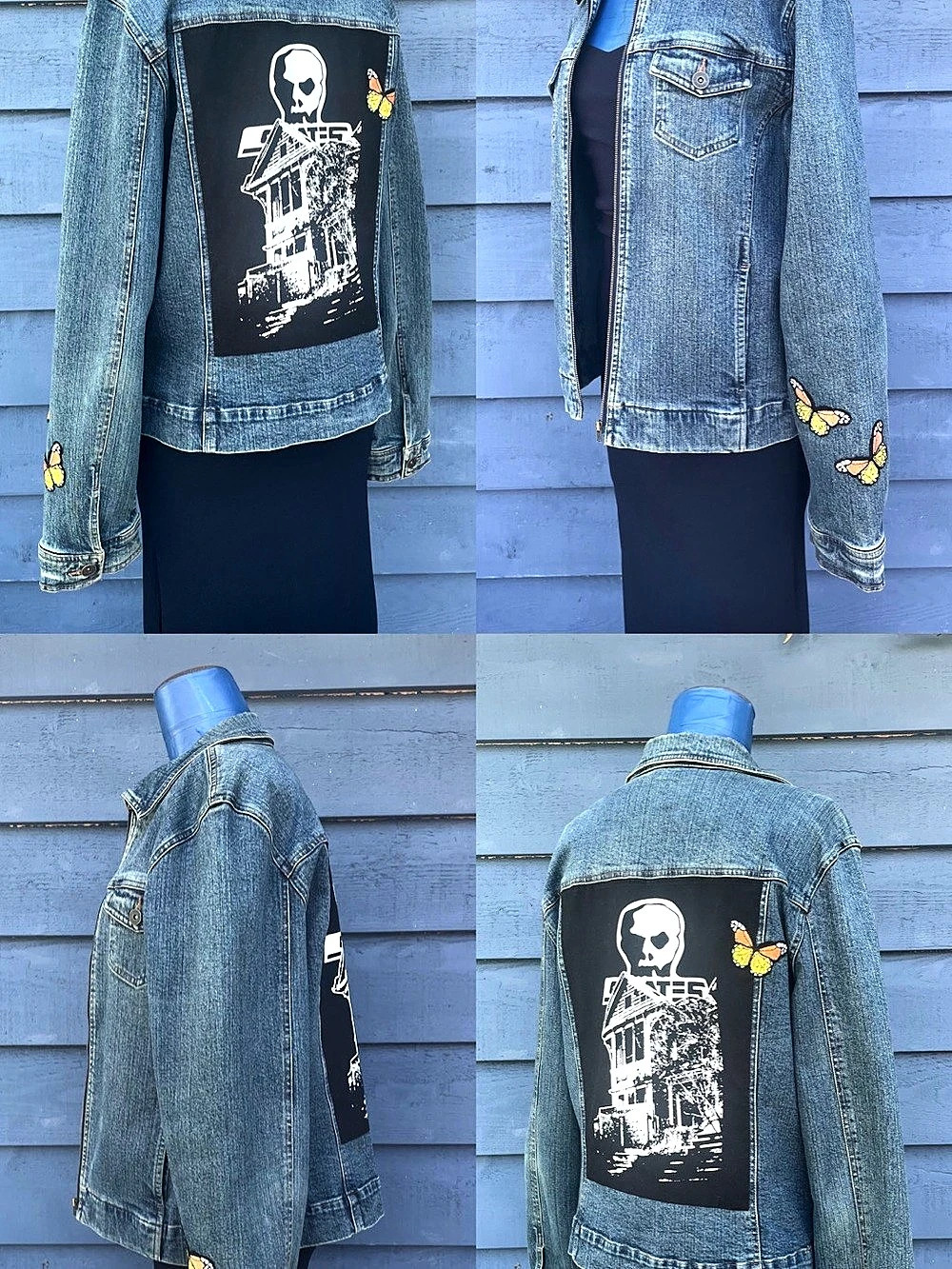 Custom Denim Skull Skates Jean Jacket Like New